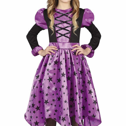 Costume da strega di Halloween per ragazza con stelle viola