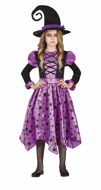 Costume da strega di Halloween per ragazza con stelle viola