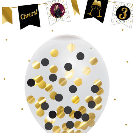 Palloncini a coriandoli oro nero 30cm 5pz