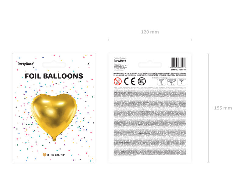 Palloncino ad elio Cuore Oro Vuoto 45cm