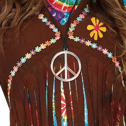 Costume Hippie 60S colorato da donna con gilet marrone