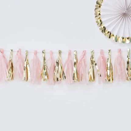 Ghirlanda di nappe rosa/oro 2m