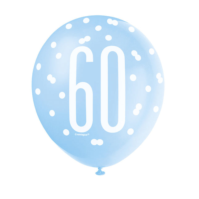 Palloncini 60 anni a pois blu 30cm 6pz