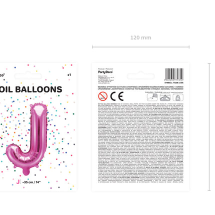 Palloncino in foil Lettera J Rosa Vuoto 35cm