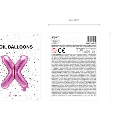 Palloncino in foil Lettera X Rosa Vuoto 35cm