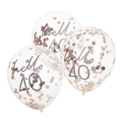Palloncini con coriandoli oro rosa 40 anni 30cm 5pz