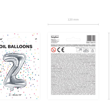 Palloncino in foil Lettera Z Argento Vuoto 35cm