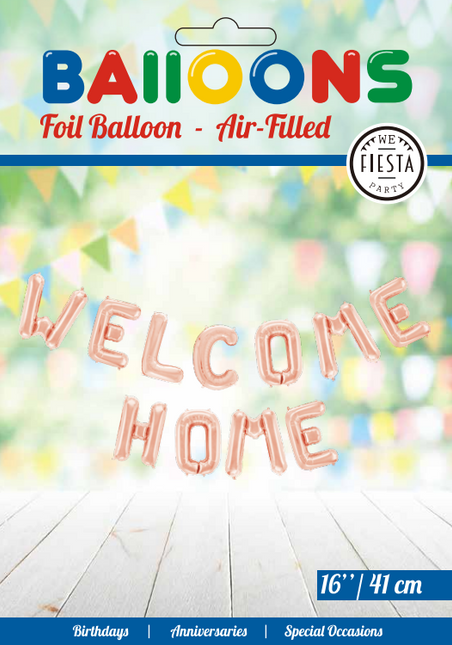 Set di palloncini a forma di lettera Welcome Home Oro Rosa
