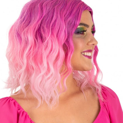 Parrucca Alicia mezza lunga con onde rosa e bianche