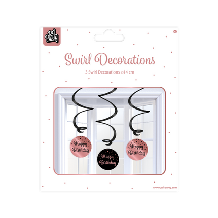 Decorazione da appendere Buon Compleanno Nero Rosa 17cm 3pz