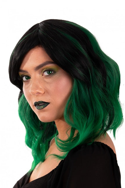Parrucca Alicia mezza lunga con onde dal nero al verde