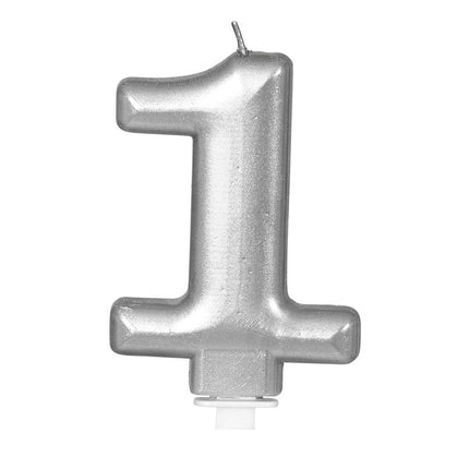 Candela d'argento 1 anno metallizzata da 8 cm