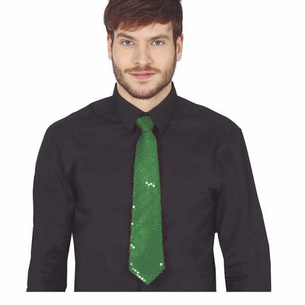 Cravatta verde con paillettes 35 cm