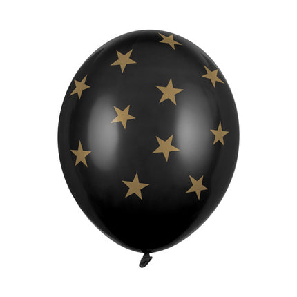 Palloncino nero con stelle dorate 30cm 6pz