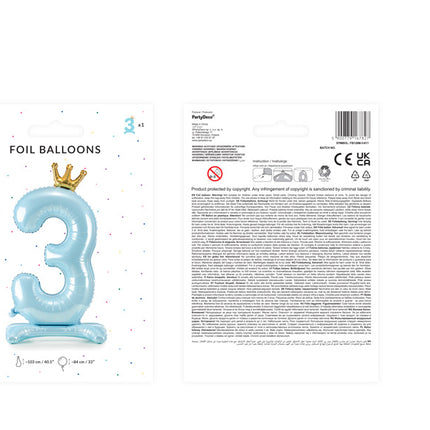 Palloncino Foil Figura 3 Azzurro Standard Vuoto 84cm