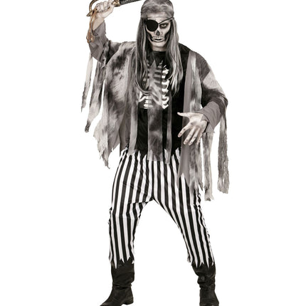 Costume di Halloween da pirata fantasma nero bianco da uomo