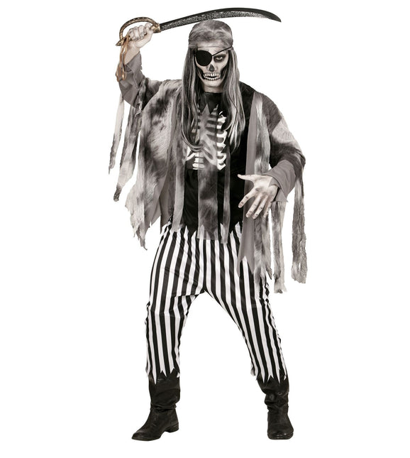 Costume di Halloween da pirata fantasma nero bianco da uomo