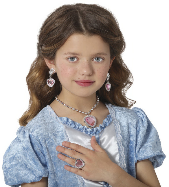Set di gioielli in argento con cuore rosa