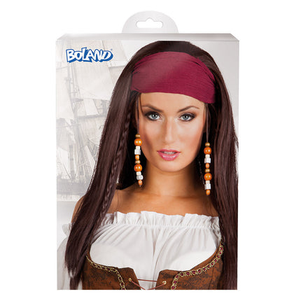 Parrucca pirata marrone Trinity con bandana