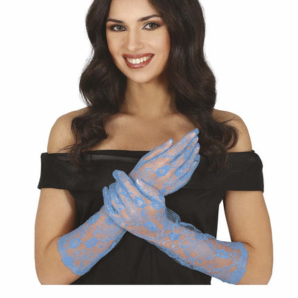 Guanti blu chiaro in pizzo 38 cm