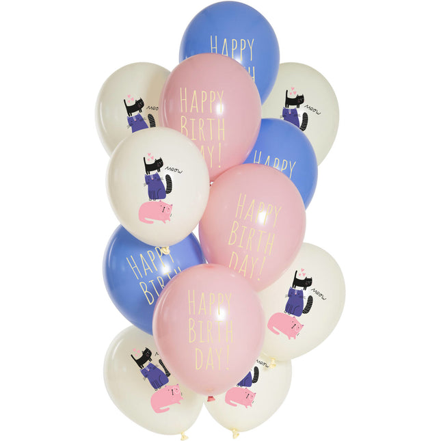 Palloncini Buon Compleanno Gatto 33cm 12pz