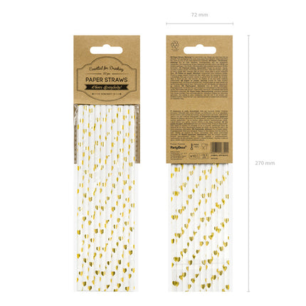 Cannucce di carta Cuori d'oro 19,5 cm 10 pezzi