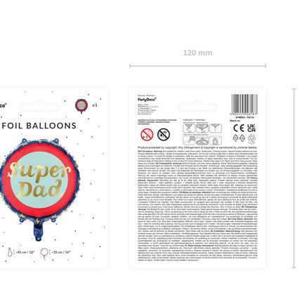 Palloncino ad elio Super Dad vuoto 45 cm