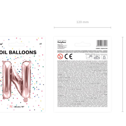 Palloncino in foil Lettera N Oro Rosa Vuoto 35 cm