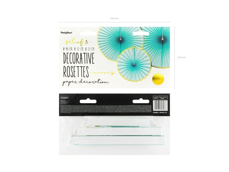 Ventagli di carta verde menta oro Set 23-40cm 3 pezzi