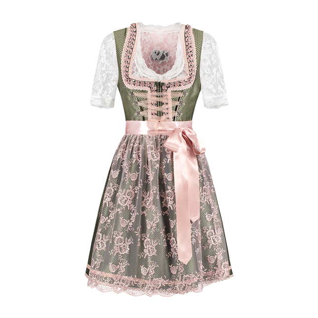 Bianco Verde Abito Dirndl Oktoberfest Donna 2 Pezzi