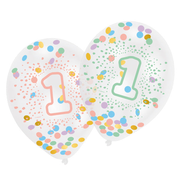 Palloncini 1 anno riempiti di coriandoli 27,5 cm 6 pezzi