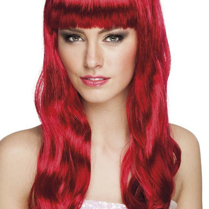 Parrucca capelli lunghi rosso rubino