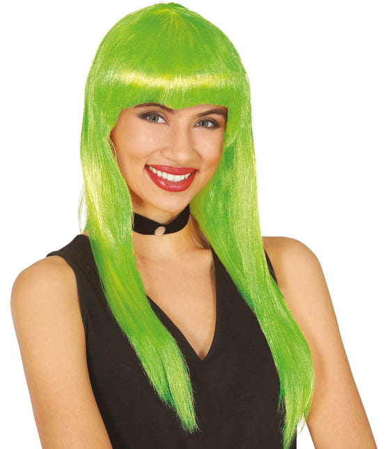 Parrucca verde lime con frangetta