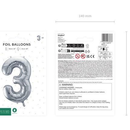 Palloncino a 3 anni con figura argento vuoto 72 cm