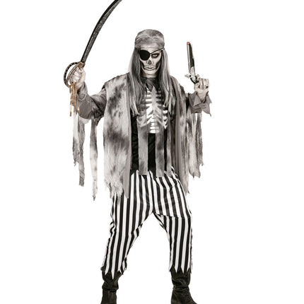 Costume di Halloween da pirata fantasma nero bianco da uomo