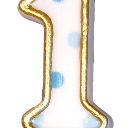 Candela 1 anno a pois blu 8,5 cm