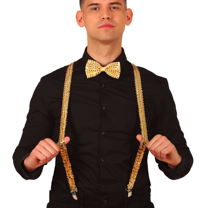 Bretelle dorate con paillettes da uomo 72cm
