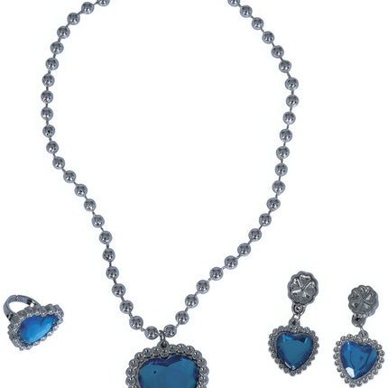 Set di gioielli in argento con cuore blu