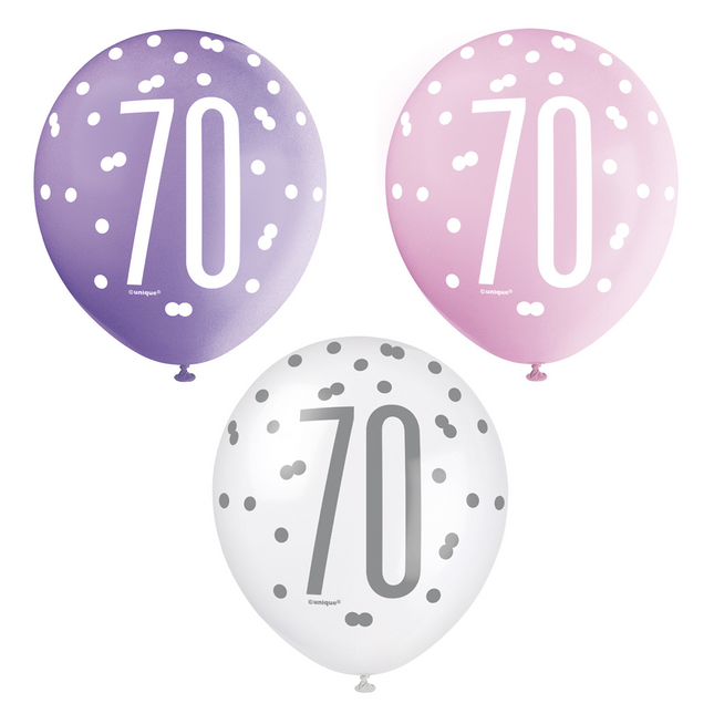 Palloncini 70 anni a pois 30cm 6pz