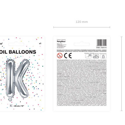 Palloncino in foil Lettera K Argento Vuoto 35cm
