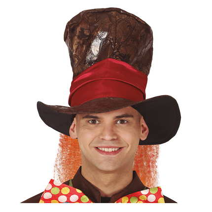 Cappello Alto Marrone Banda Rossa