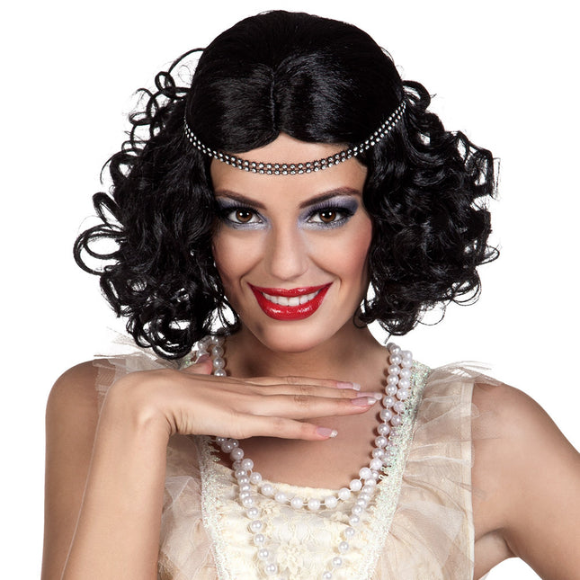 Parrucca nera Flapper con fascia