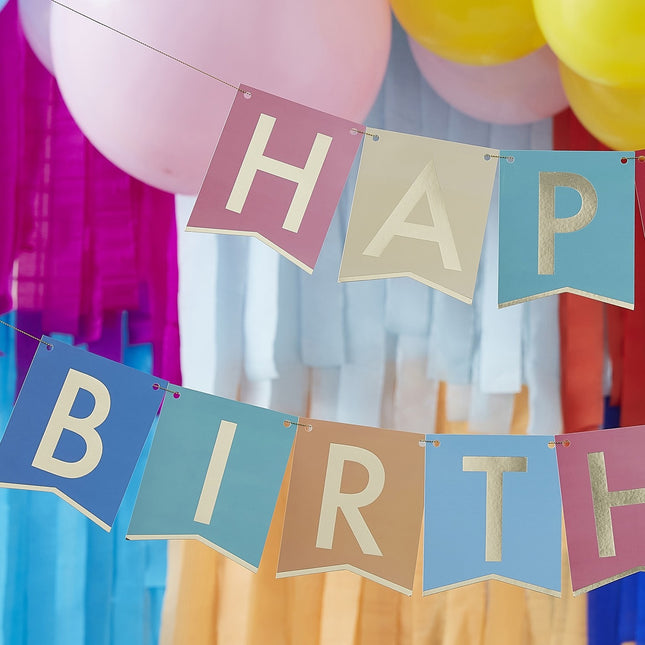 Ghirlanda di lettere colorate di buon compleanno da 1,7 m