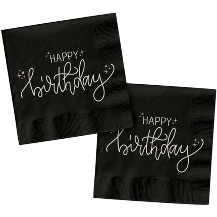 Tovaglioli di Buon Compleanno Bianco Nero 33cm 20pz