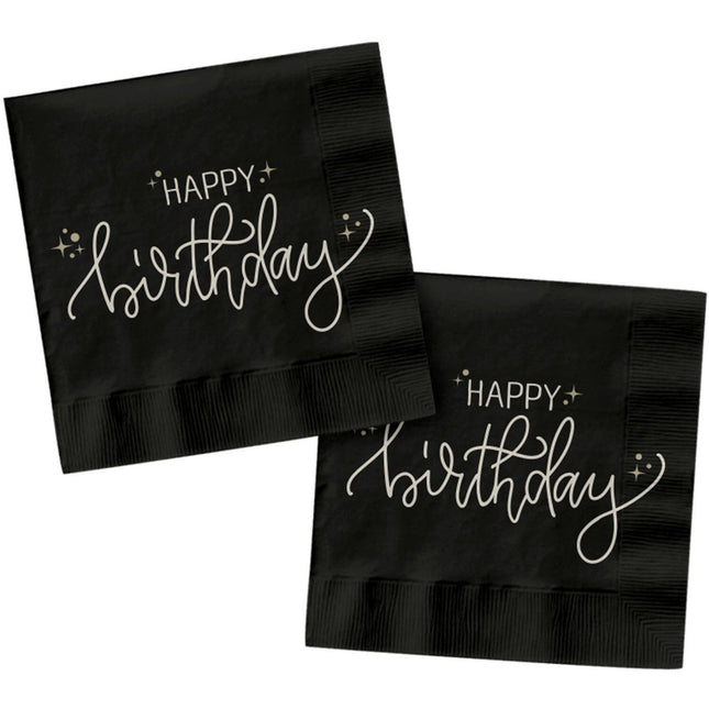 Tovaglioli di Buon Compleanno Bianco Nero 33cm 20pz