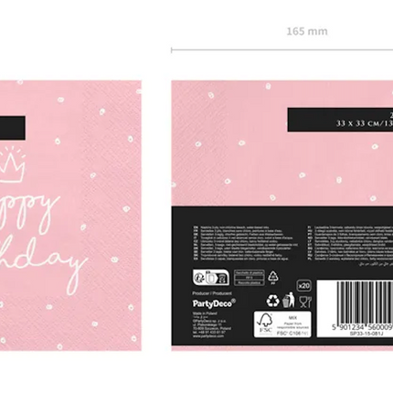 Tovaglioli Buon Compleanno Rosa 33cm 20pz