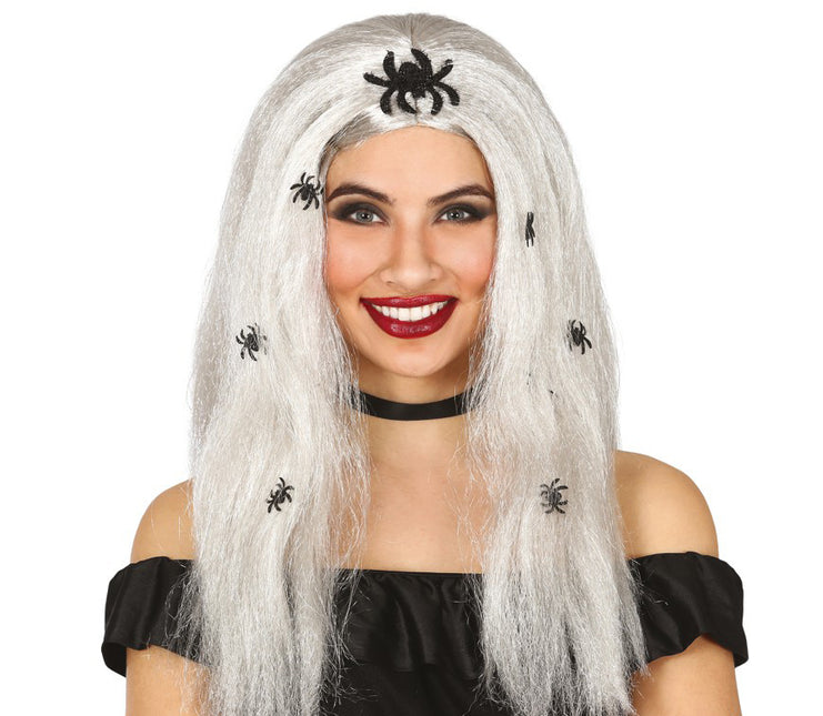 Parrucca di Halloween finta di ragni grigio