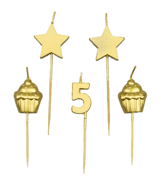 Candele 5 anni Cupcake Oro 17,5 cm