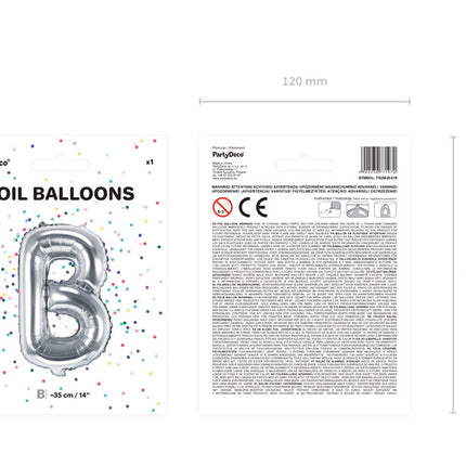 Palloncino in foil Lettera B Argento Vuoto 35cm