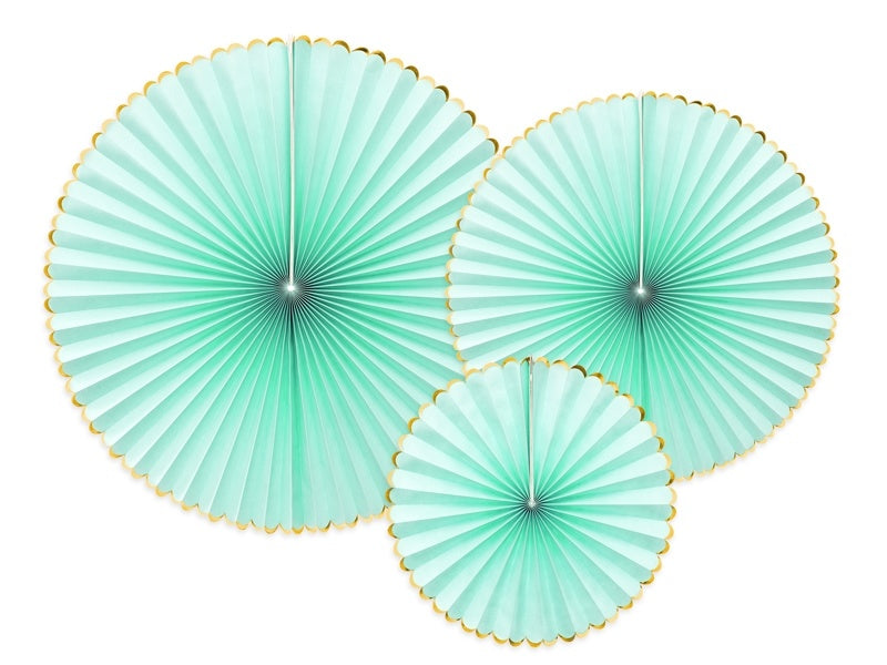 Ventagli di carta verde menta oro Set 23-40cm 3 pezzi